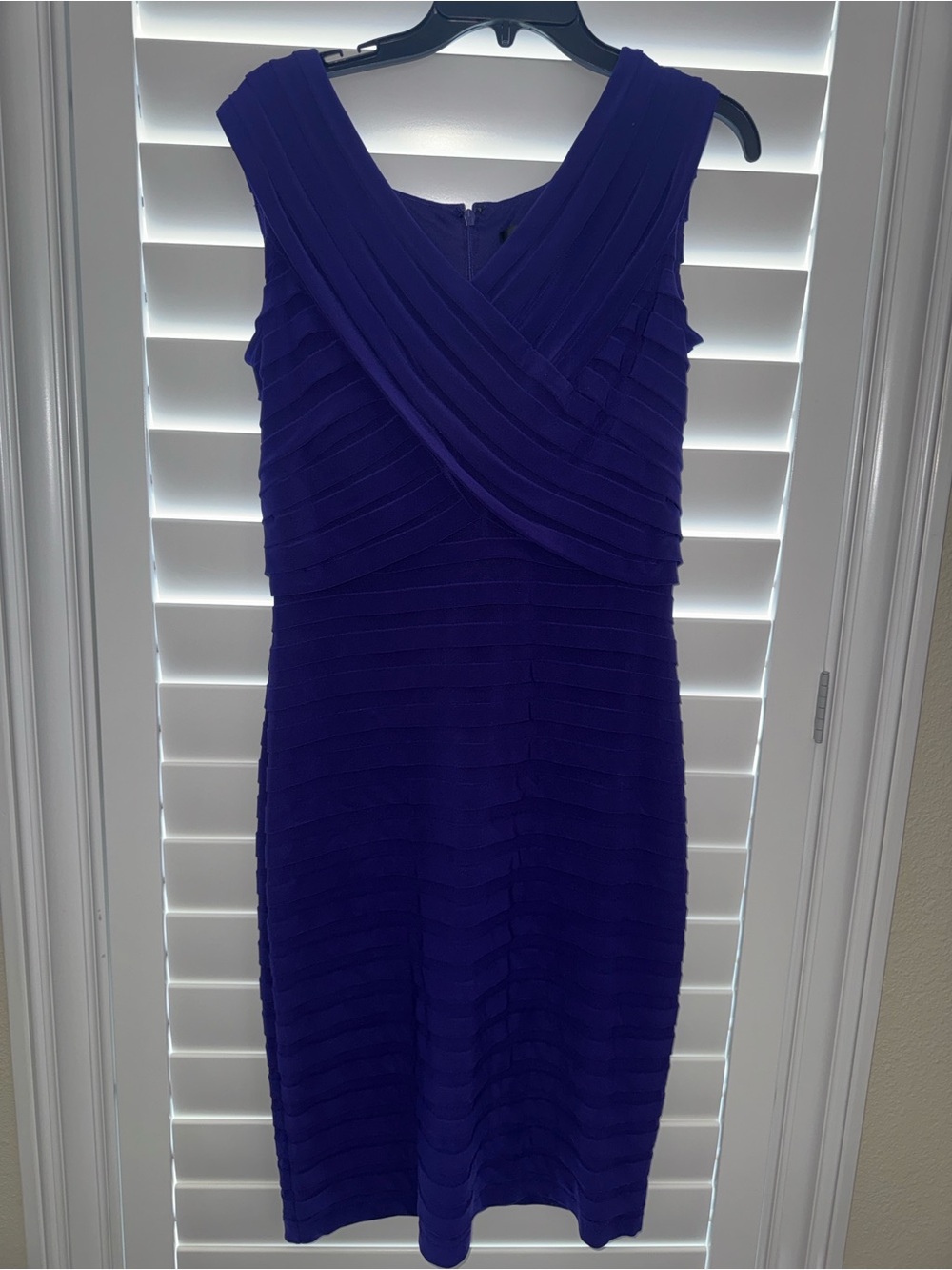 Adrianna Papell Cobalt Blue Pleated Crossover Sheath Dress